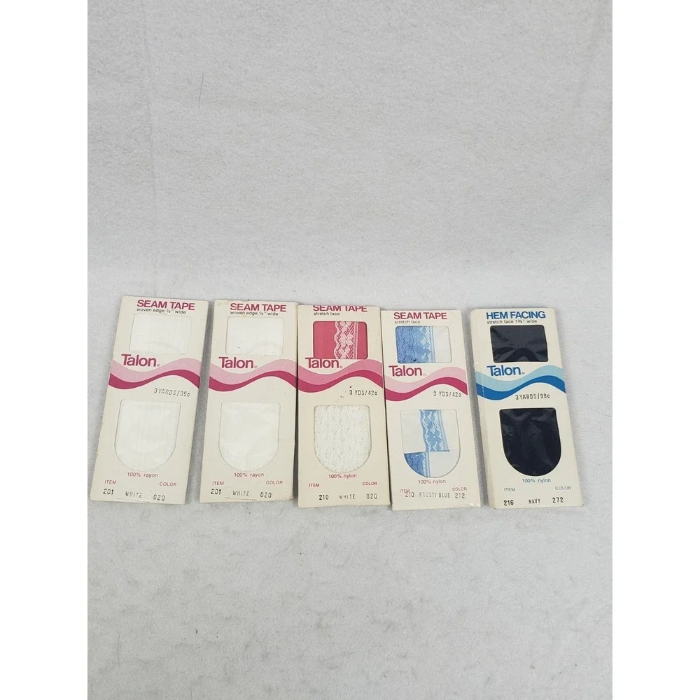 5 VTG New Unopened Talon Sewing Notions Lace Seam Tape + 1 Hem Facing